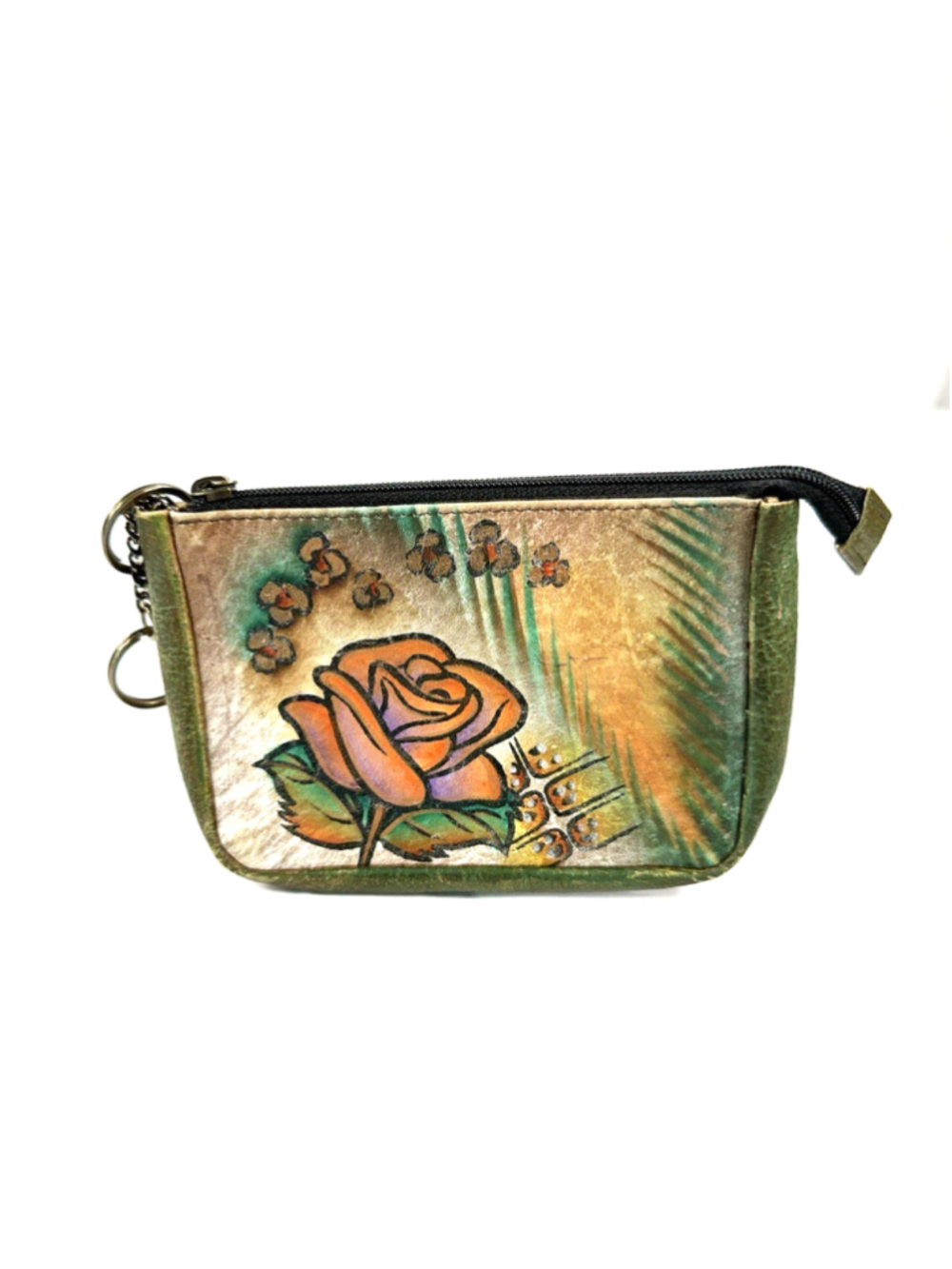 Anuschka Genuine Hand Painted Leather Zip Coin Purse Key Purse Floral